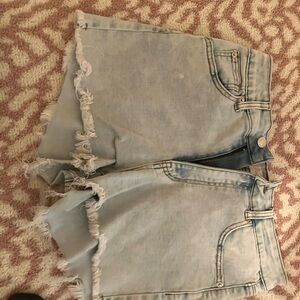 Women's Light Blue Frayed Jean Shorts